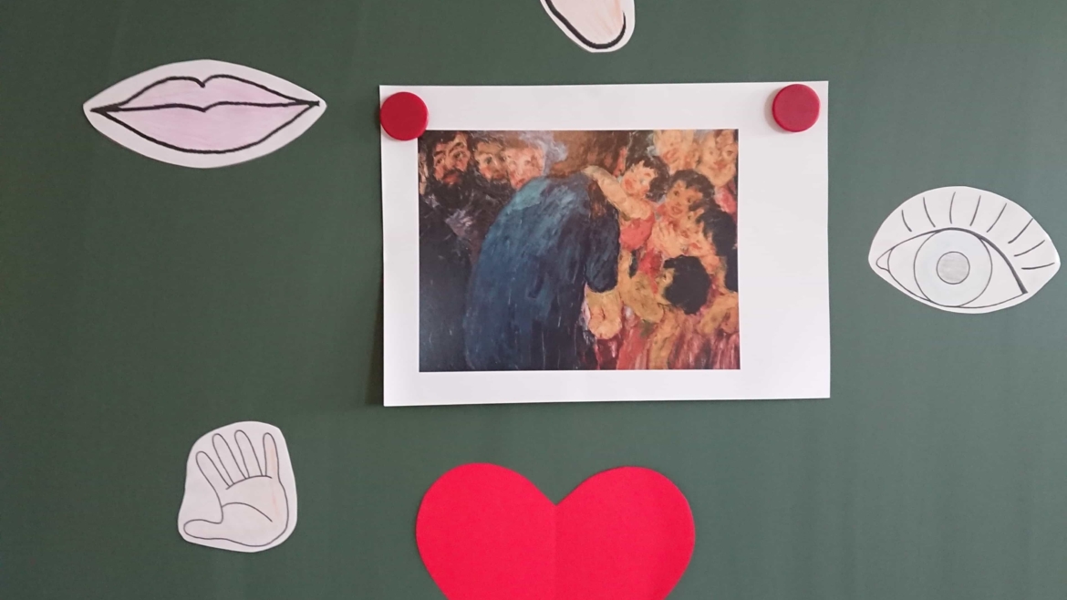 Jesus segnet die Kinder Bildbetrachtung des Bildes von Emil Nolde und Nachmalen des Bildes in der 1. Klasse im Religionsunterricht